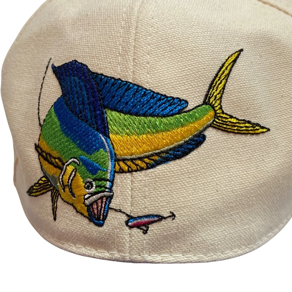 Vintage Mahi Mahi Dorado Fishing‎ Hat Blue Cream Embroidered Trucker Cap